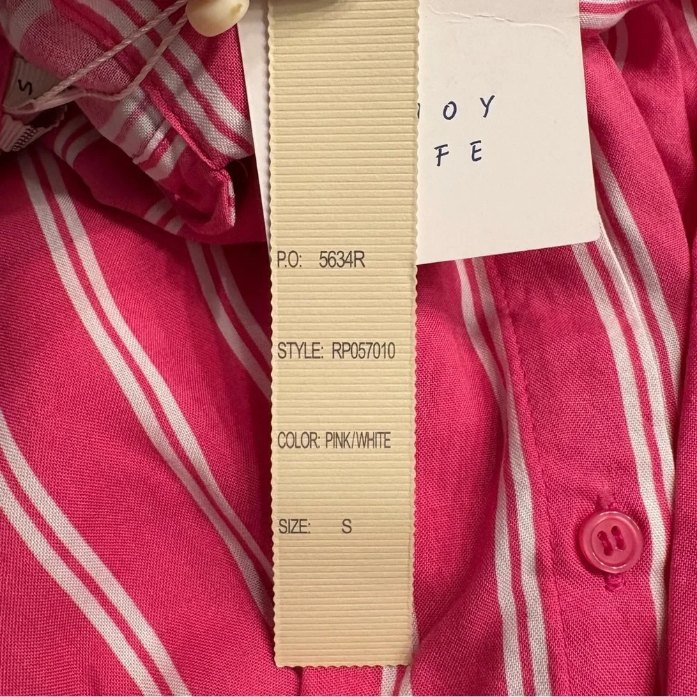 Grand & Greene Pink Striped Button Up Collared Long Sleeve Shirt Women’s SIZE S - Picture 11 of 13